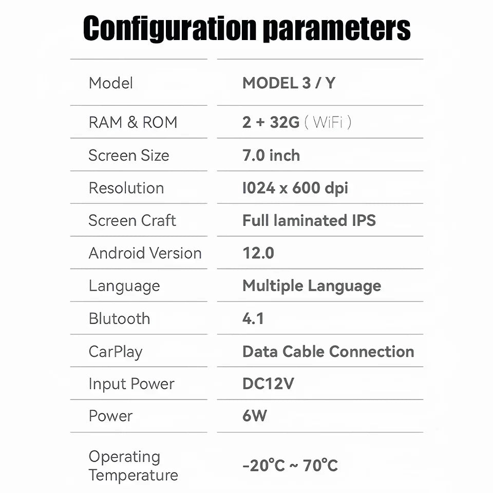 Android 12 7 inch Smart Screen Car Radio 2+32g for Tesla Model 3 Y Rear Seat Multimedia Display Wireless Car-play Smart Screen