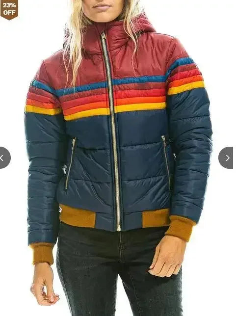 Women's Casual Winter Coat, national aviator woman Pullover Rainbow Printed