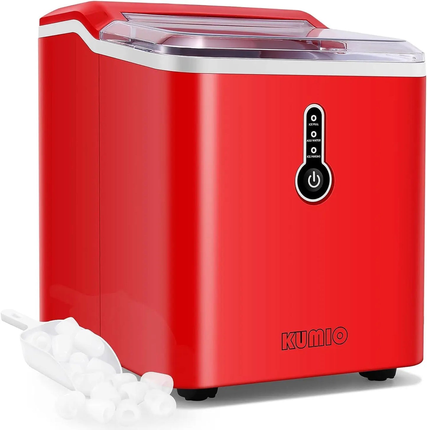 KUMIO Ice Makers Countertop, 9 Thick Bullet Ice Ready in 6-9 Mins,26.5 Lbs in 24Hrs,Portable Ice Maker with Scoop and Basket