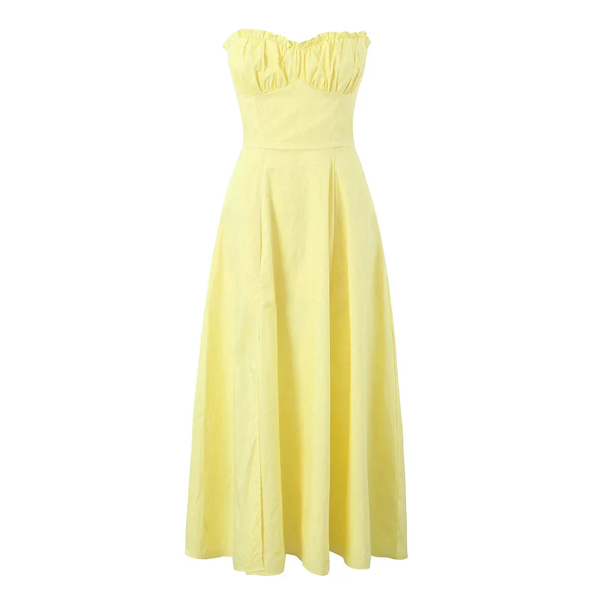 Boho Inspired yellow cotton midi dress women corset sexy summer dress fish boned slim fit strapless elegant party dresses ladies