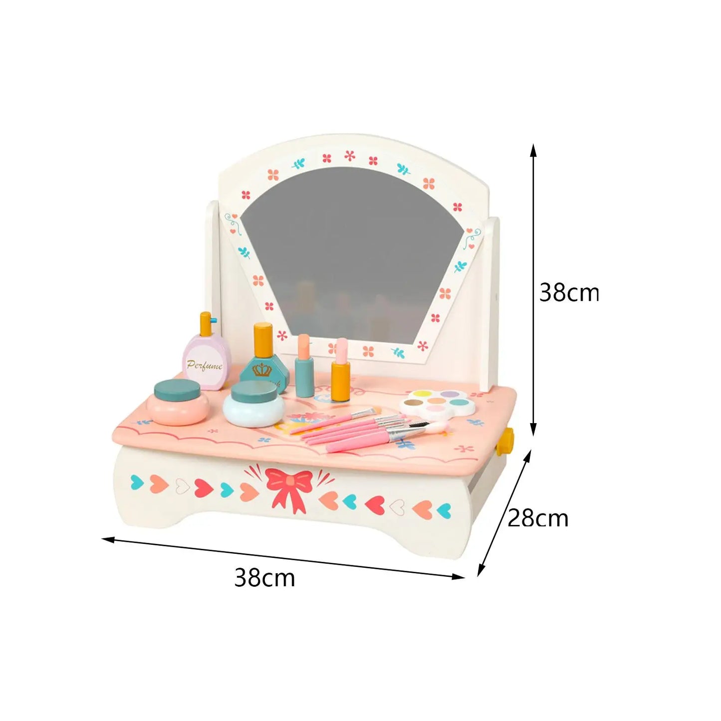 Wooden Vanity Table Toy with Accessories Girls Playset Makeup Kits Beauty Salon