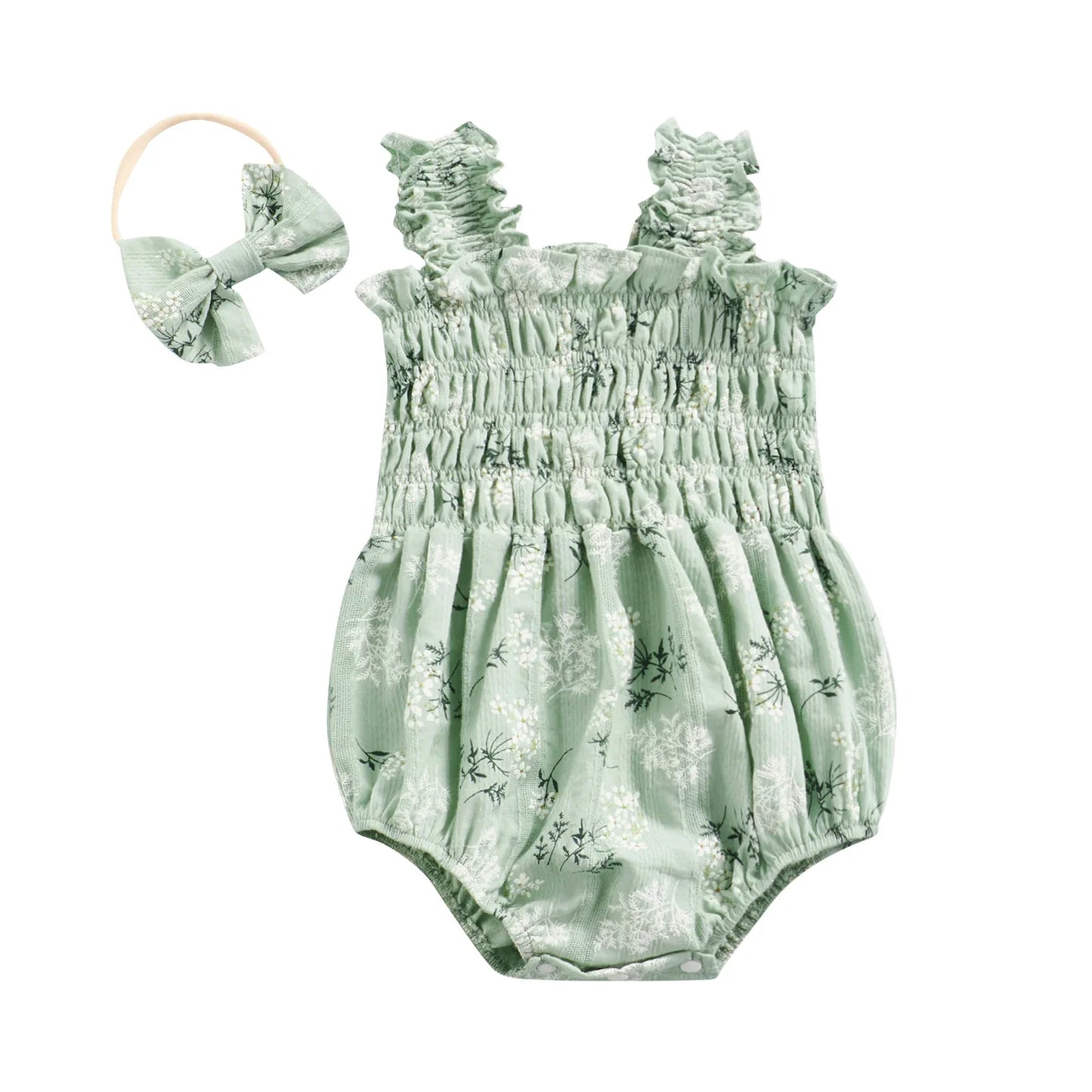 ma&baby 0-24M Baby Girl Romper Newborn Infant Jumpsuit Floral Print Sleeveless Clothing Headband Summer Outfits