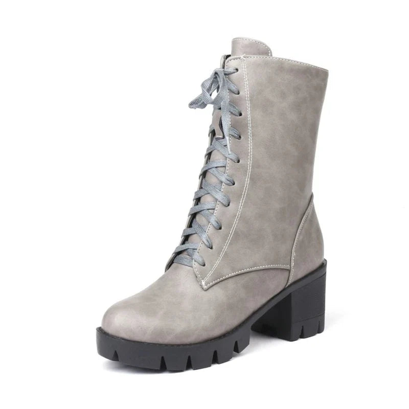 SIMLOVEYO Rubber Lace Up Black Autumn Chunky Boots big size 46 Ankle Boots Women Platform Shoes Ladies shoes women shoes Hot