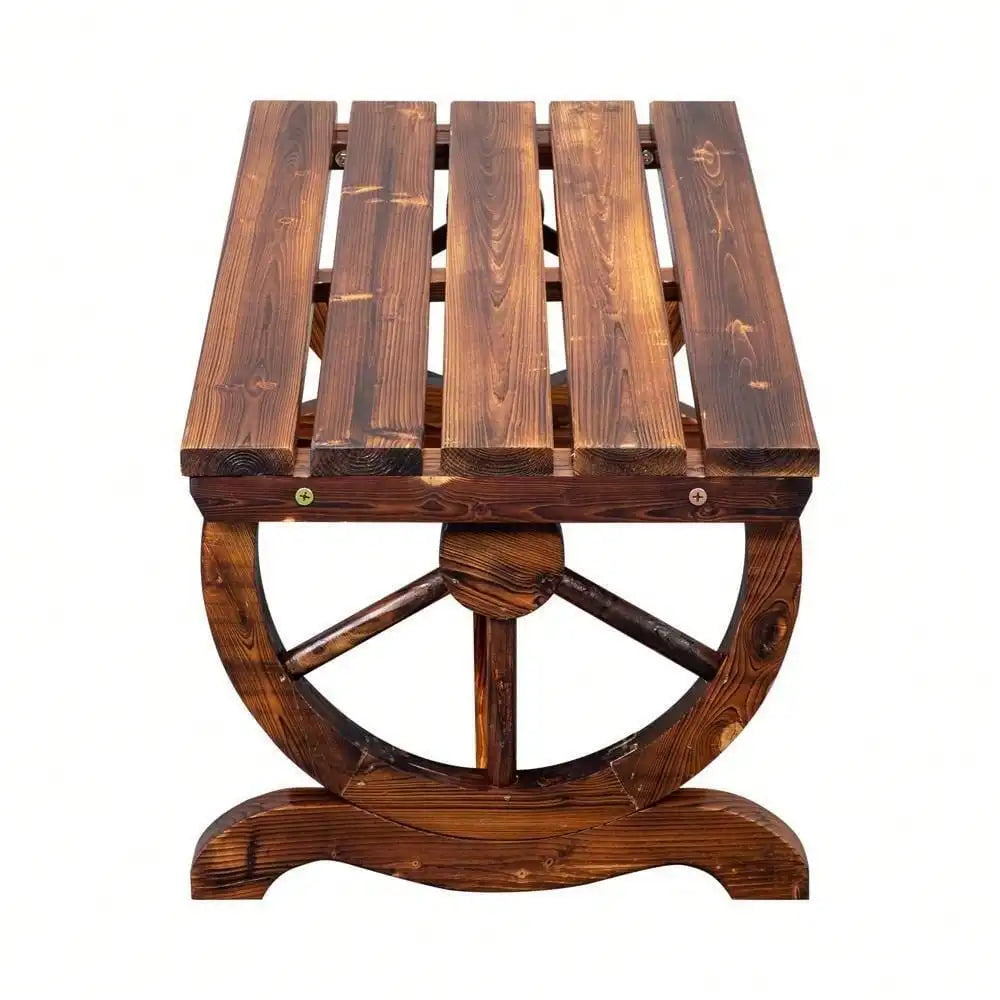 2 Person Patio Garden Wooden Bench Outdoor Wagon Wheel Porch Bench for Backyard