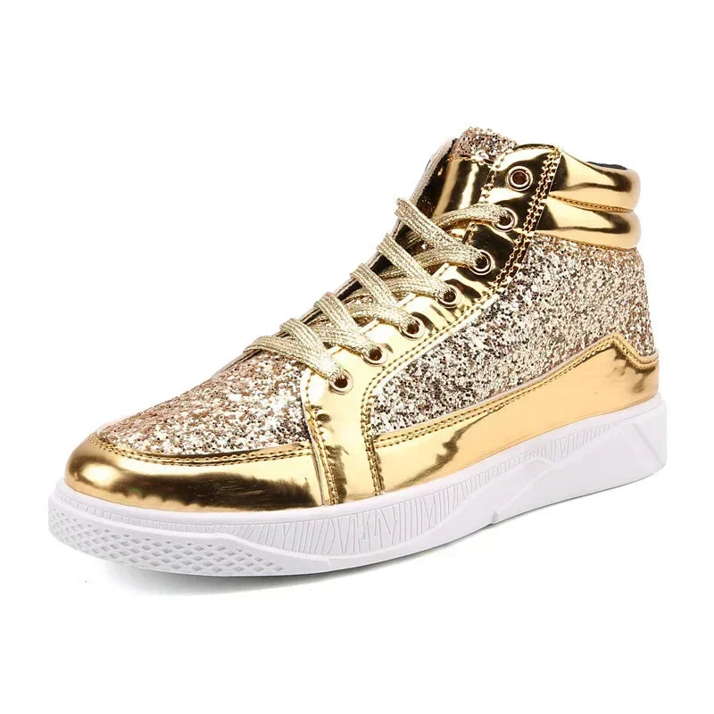 Men's Gold Sequins Platform Boots Autumn Fashion Casual Sports Shoes Thick Bottom Vulcanized Shoes Man Flats Heels Shoes Hombres