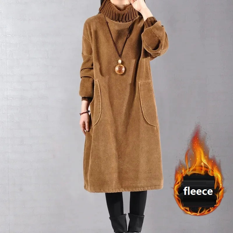 Large Size Women Dress Winter Dress Women Lady Vestidos Long Sleeve Warm Long Dress
