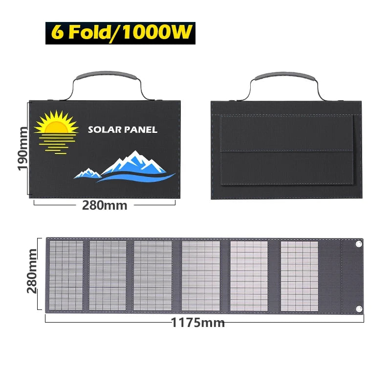 Portable Solar Panel Folding Bag 1000W, Fast Charging With USB+DC, Suitable For Outdoor Hiking, Camping, and Mobile Phones