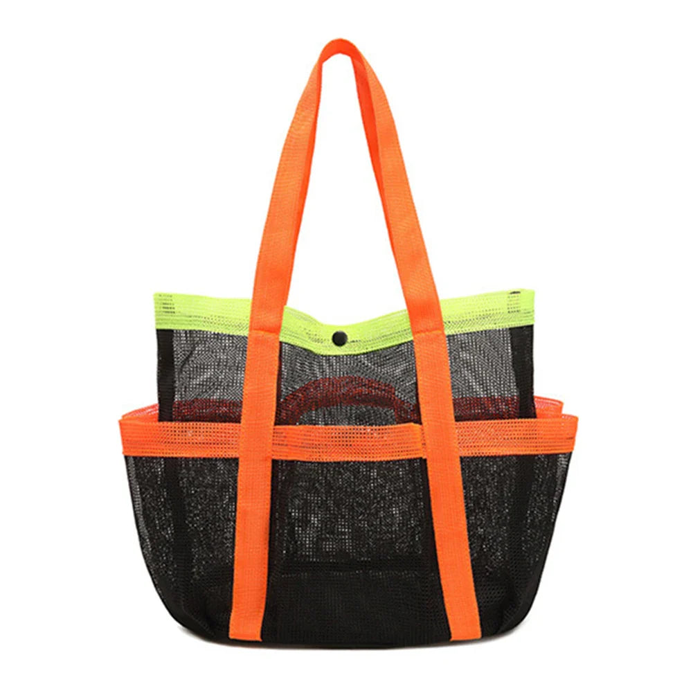 Mesh Beach Bag Large Beach Tote Bag Lightweight Sand Toy Organizer Bag Waterproof 7 Pockets for Cruise Swim Vacation Essentials
