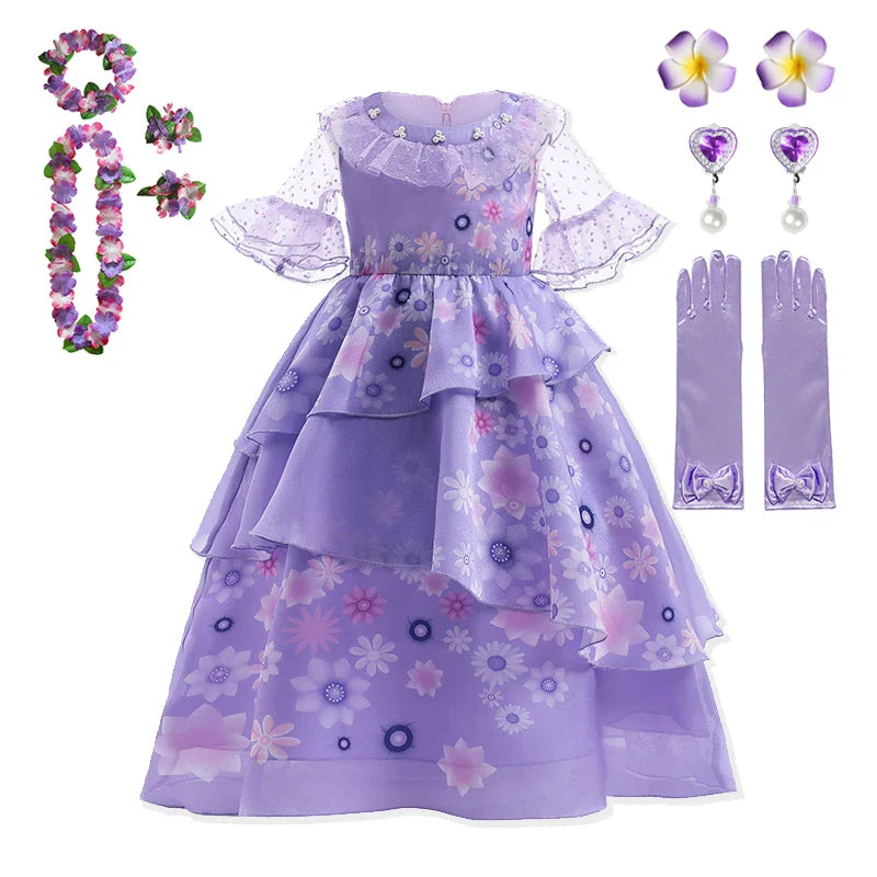 Halloween Girls Disney Encanto Isabela Princess Dress Baby Girls Isabela Cosplay Costumes Carnival Birthday Party Clothings