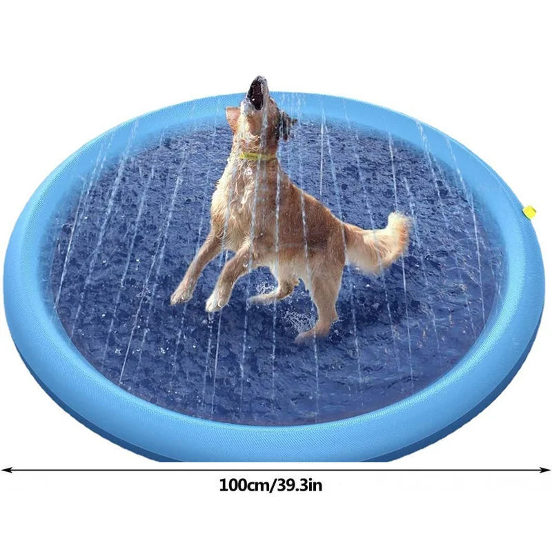 65/100CM Thickened Dog Spray Water Play Mat Cat Playmat Letter Dolphin Theme Pet Sensory Playing Crawling Induction Toy