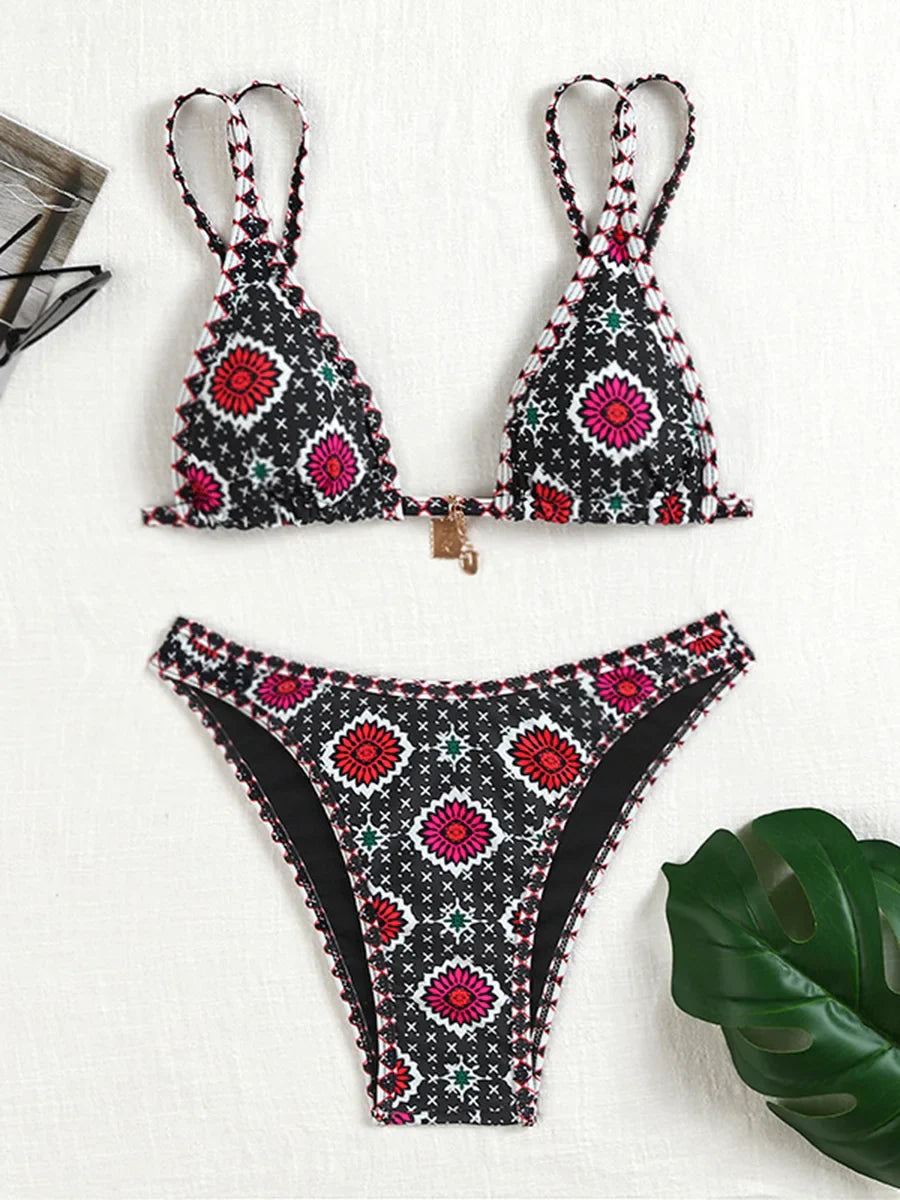Micro Bikinis 2025 Sexy Women Swimsuits Female Swimwear Print Bikini Set Bathing Suit Swimming Suits Beachwear Thong Biquini