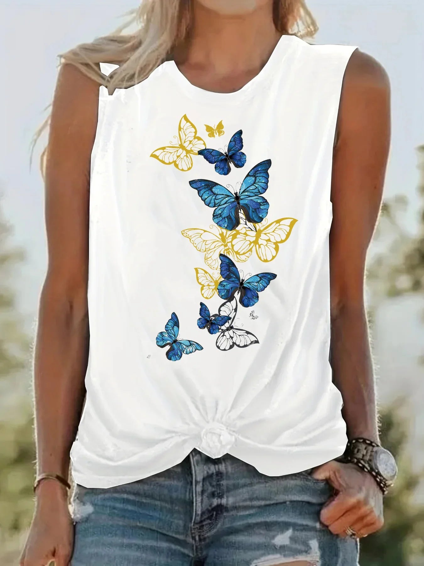 Women's Summer Butterfly Print Loose Large Breathable and Comfortable Sleeveless Tank Top T-shirt High Street Unisex style