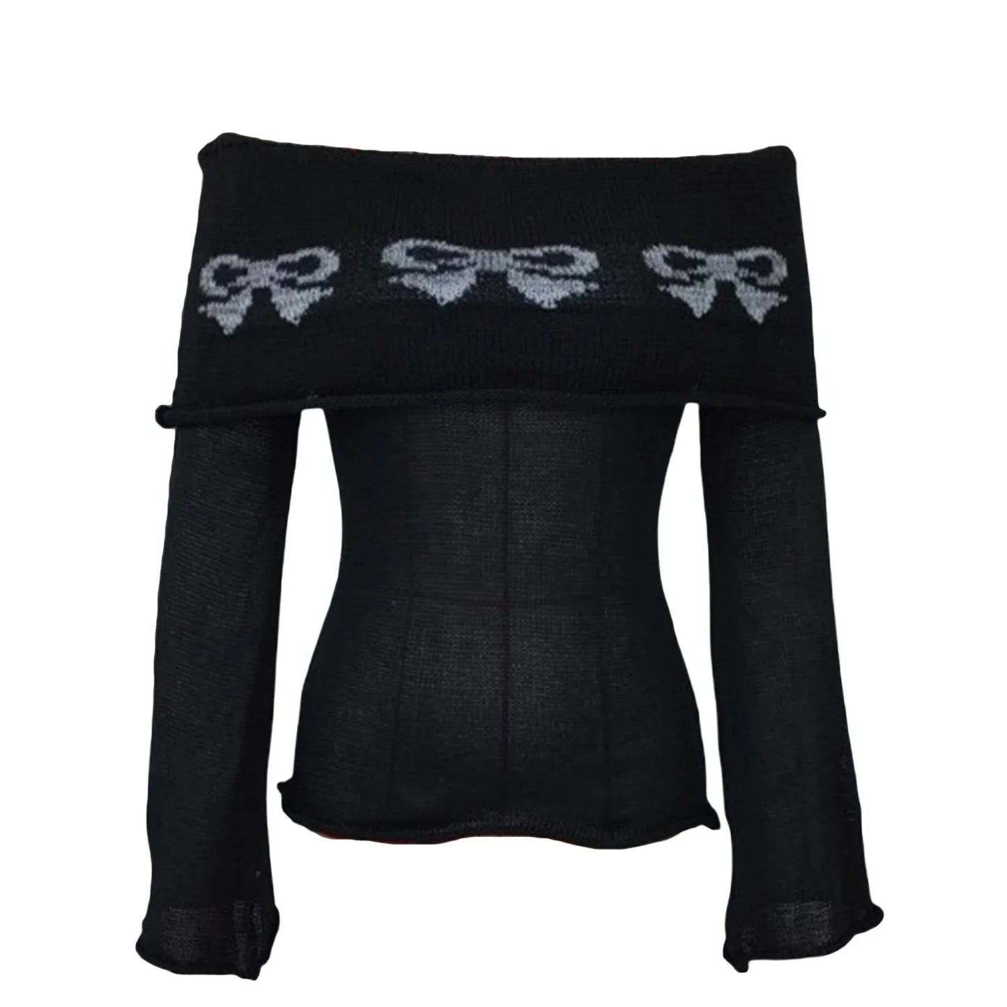 Women s Off Shoulder Sweaters Chest Folding Boat Neck Long Sleeve Fit Casual Knitted Tops