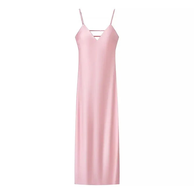 TRAFZA Women Summer Yellow Stain V Neck Sling Dress Elegant Sleeveless Loose Maxi Robes 2025 New Ladies Party Holiday Dresses