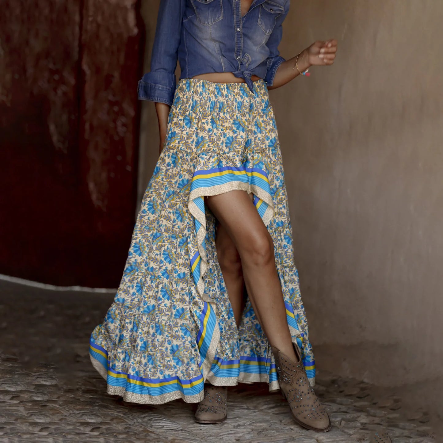 Womens Tennis Skirt Women's Summer New Cotton Floral Print Irregular A Line Skirt Half Skirt Full Skirts for Women