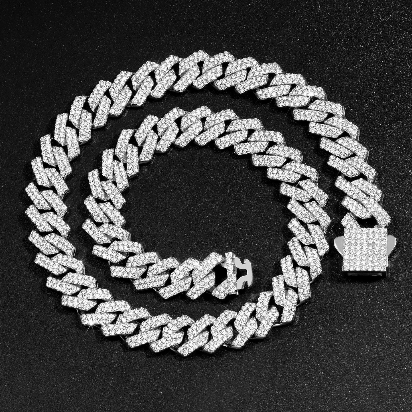 14mm Iced Out Prong Cuban Link Chain Necklace for Men Women 2 Row Rhinestone Paved Miami Rhombus Hip Hop Jewelry Wholesale