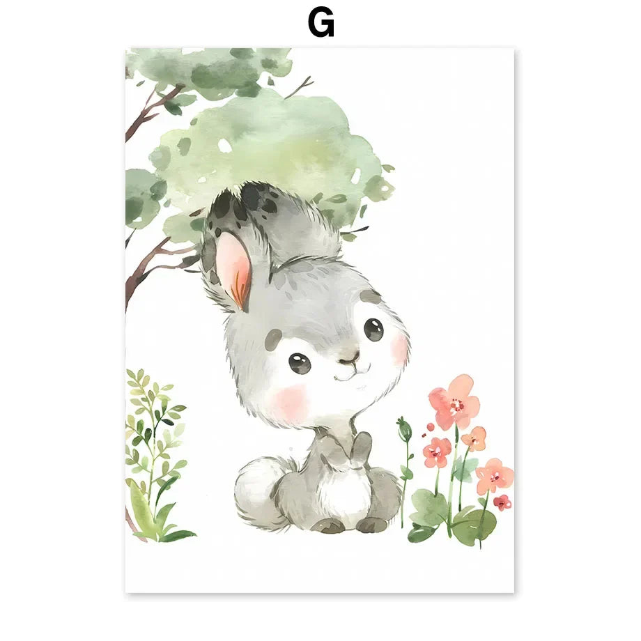 Woodland Nursery Prints Forest Animal Deer Rabbit Bear Fox Custom Wall Art Canvas Painting Poster Wall Pictures Kids Room Decor