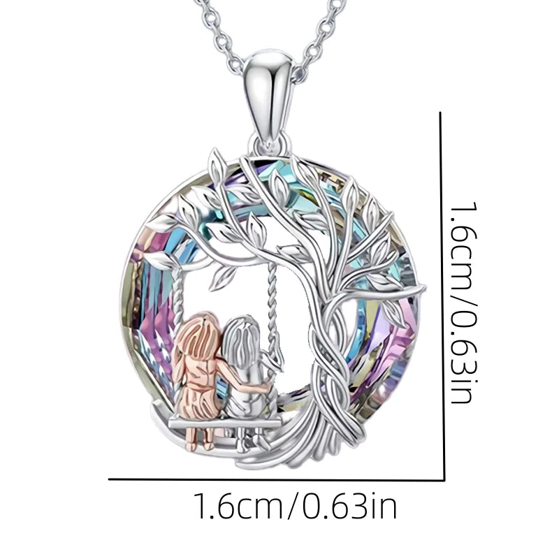 European and American Fashion Sisters and The Tree of Life Pendant Necklace Earrings Sets Anniversary Women's Jewelry Set Gift