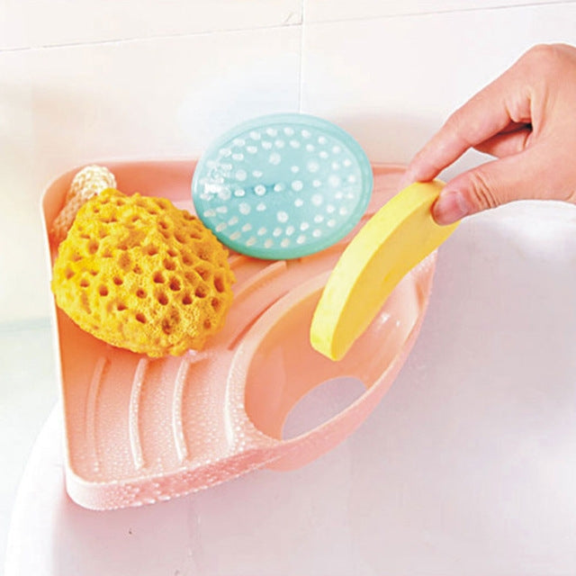 Practical Kitchen Sink Corner Storage Rack Sponge Holder Wall Mounted Tray