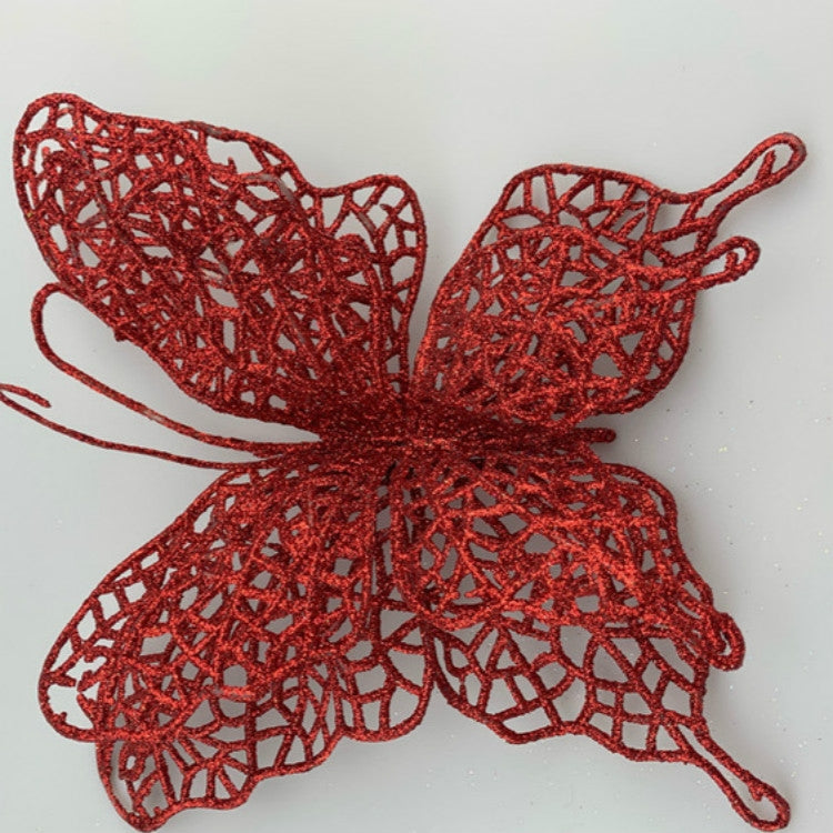 5 PCS Christmas Tree Decoration Artificial Flower Butterfly Christmas Pendant, Gold, Silver, Aermy Green, Pink, Red