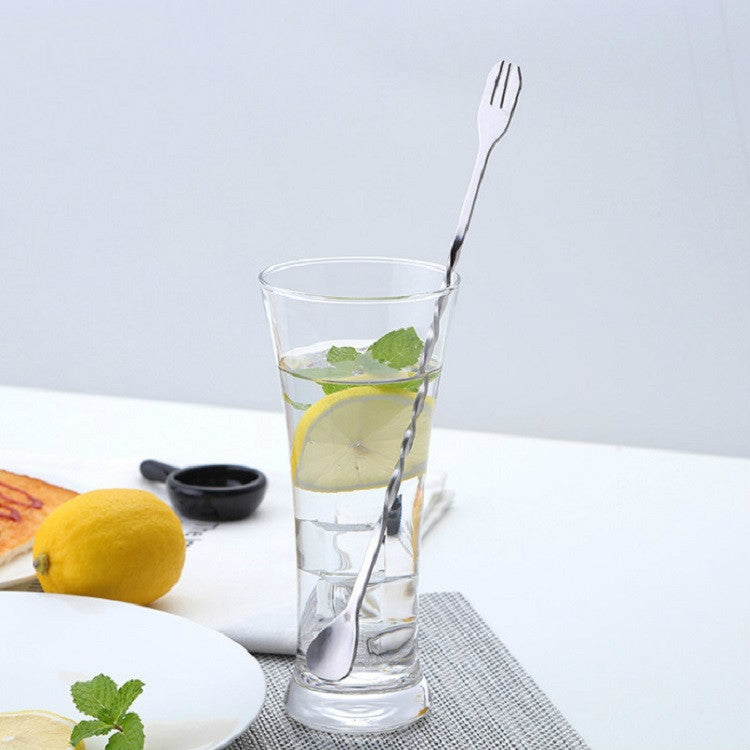 2 PCS Stainless Steel Long Handle Fork Spoon Cocktail Ice Stirrer Double Head Wine Mixing Stick