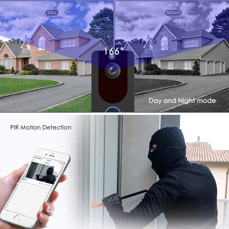 V7 Standard Edition 1080P Full HD Weather Resistant WiFi Security Home Monitor Intercom Smart Phone Video Doorbell without Dingdong Machine, Support Two-way Audio, PIR Motion Detection, Night Vision