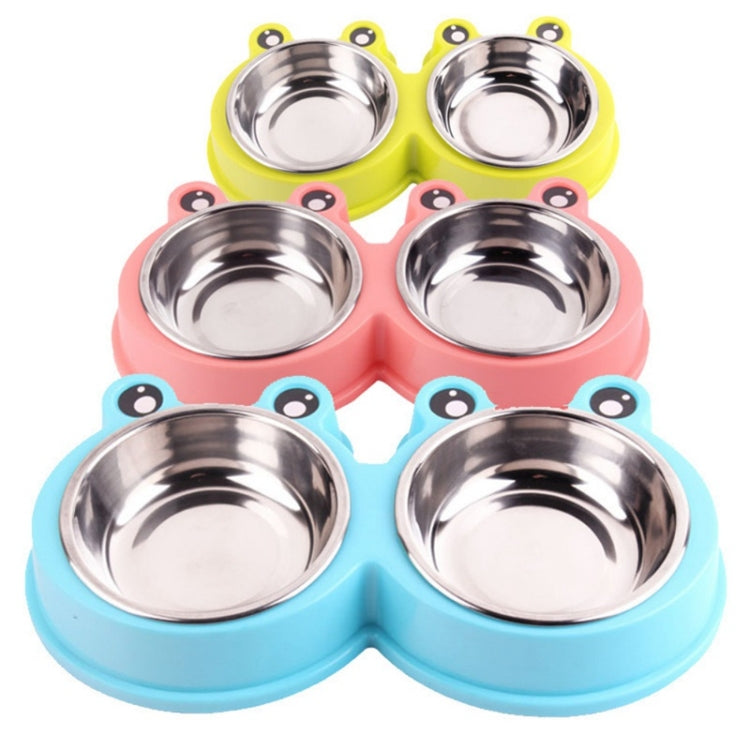 Stainless Steel Dog and Cat Double Bowl Pet Supplies, Frog Shape Green, Frog Shape Blue, Frog Shape Pink