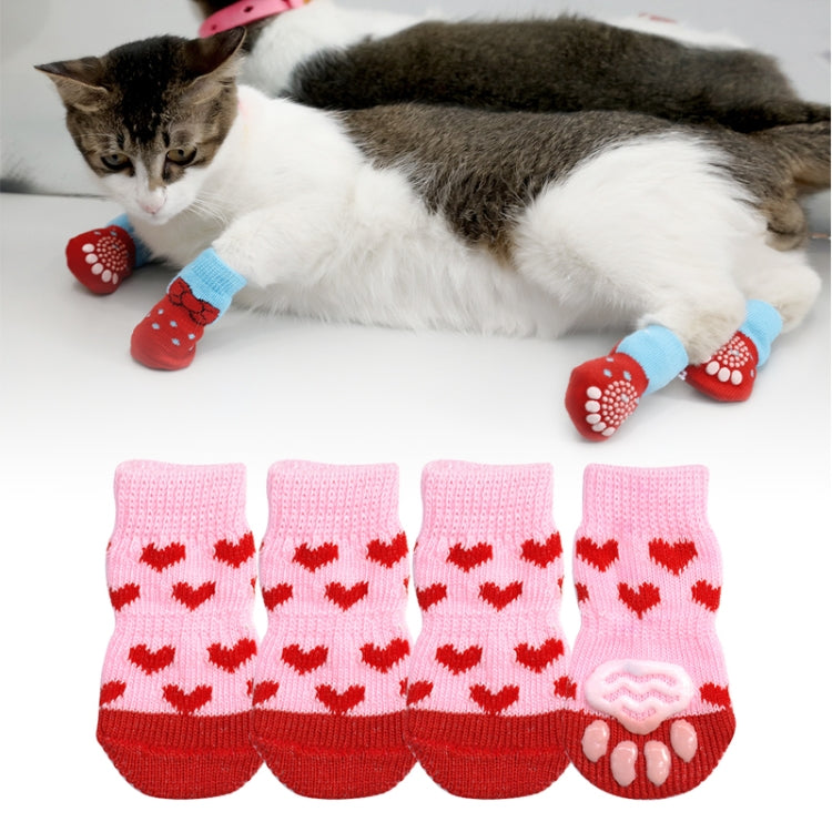 4pcs /Set Pet Dog Puppy Cat Shoes Slippers Non-Slip Socks Pet Cute Indoor for Small Dogs Cats Snow Boots Socks, S, M, L