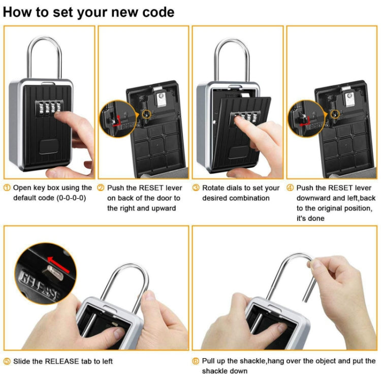 Password Key Box Wall-Mounted Metal Box Password Box Outdoor Key Anti-Theft Storage Box, Specification: Regular(Silver Black)