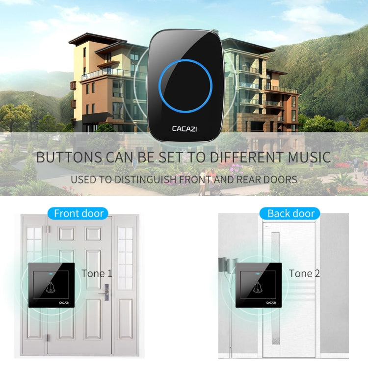 CACAZI H10 1 For 2 Home Wireless Music Doorbell without Battery, Plug:US Plug(White)