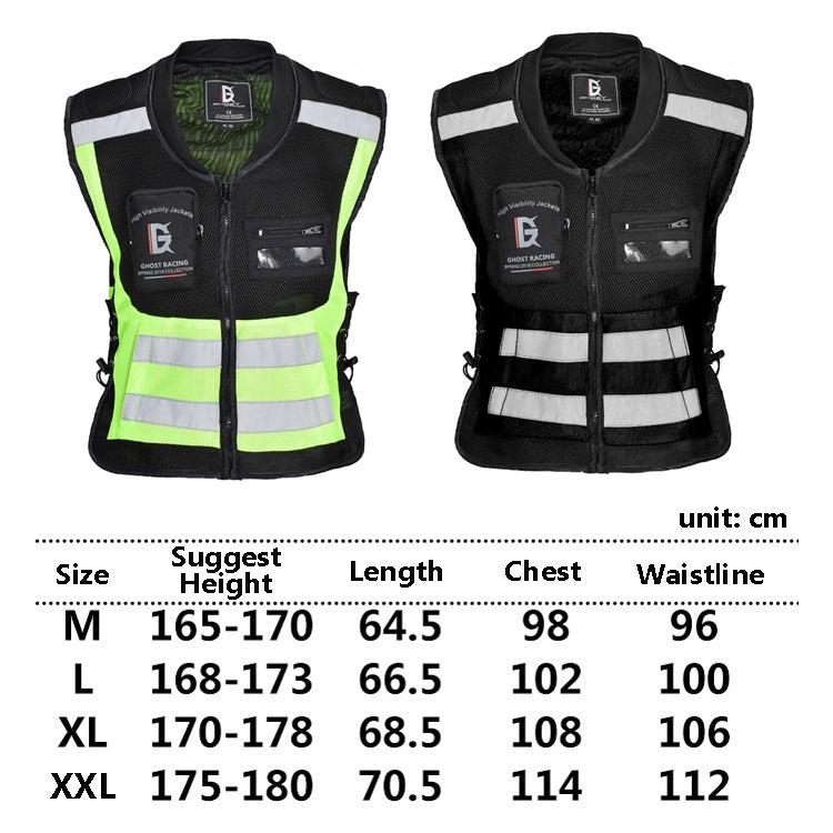 GHOST RACING GR-Y06 Motorcycle Riding Vest Safety Reflective Vest, M, L, XL, XXL, XXXL