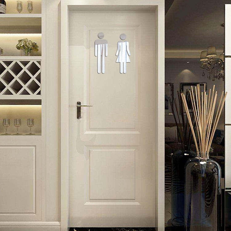 2 PCS 20cm 3D DIY Man & Woman Toilet Sticker WC Door Sign Decals Toilet Signs, 20cm (Silver), 20cm (Black), 20cm (Rose Gold), 20cm (Antique Copper)