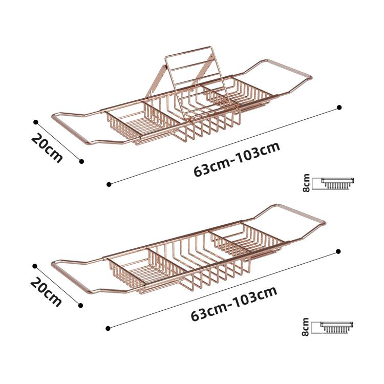 Extendable Bathtub Caddy Stainless Steel Bathtub Shelf Organizer Tablet Holder, Standard Gold, Standard Silver, Standard Rose Gold, With Stand Gold, With Stand Silver, With Stand Rose Gold