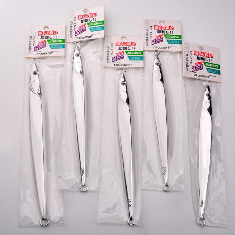 PROBEROS LF168 Saltwater Fishing Metal Jigging Lure Blank Body Vertical Sinking Bait Shining Mirror Finish Mackerel Jigs, 180g, 200g, 230g, 250g, 300g