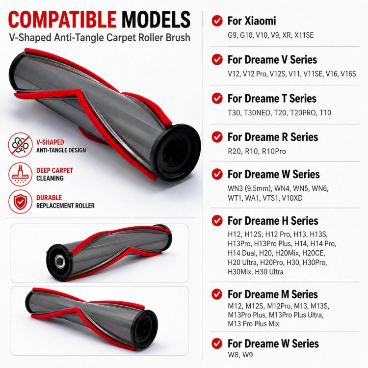 V-Shaped Anti-Tangle Carpet Roller Brush For Dreame R10 / R20 / R30 / T20 / T30 Series Vacuums, Z4