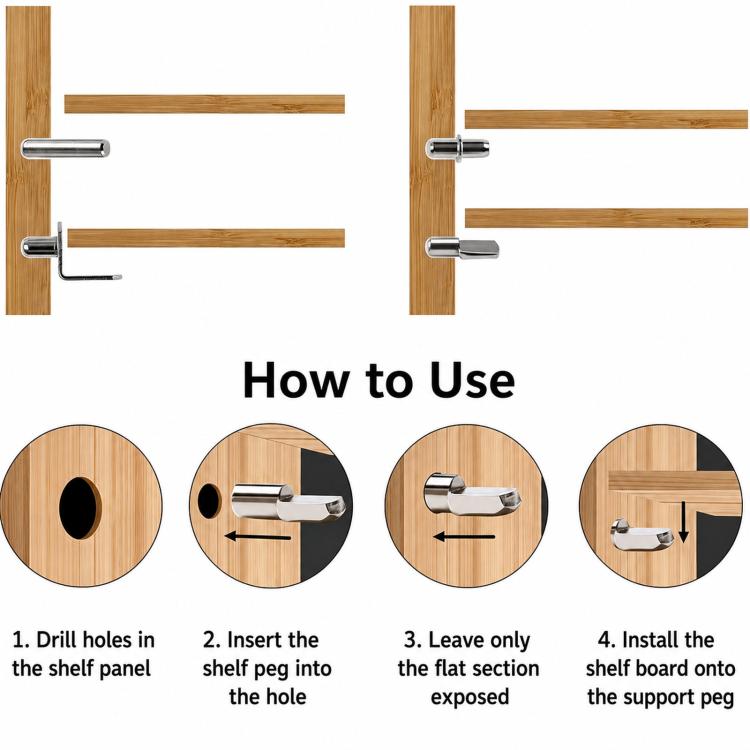 120 PCS/Box Shelf Pegs Kit 4 Assorted Styles Metal Shelf Support Pins Brackets Assortment, 120 PCS/Box