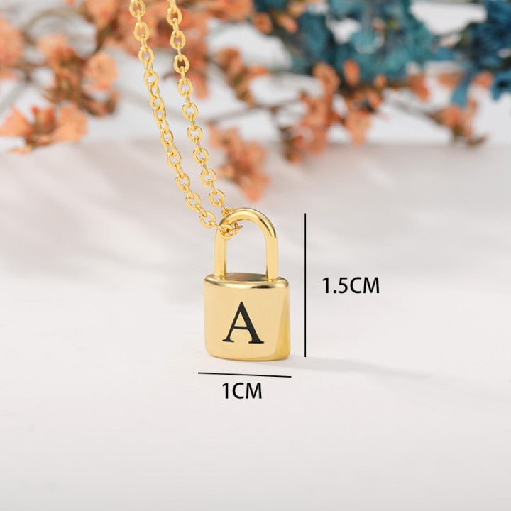Initial Necklace For Women Padlock Lock Letter Necklace Chain Stainless Steel Jewelry Valentine's Day Gift Collier Femme