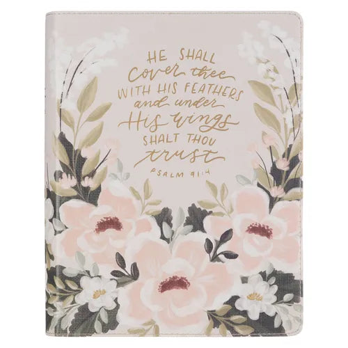 KJV Bible Note-Taking Faux Leather Under His Wings, Cream Floral Printed Ps. 91:4