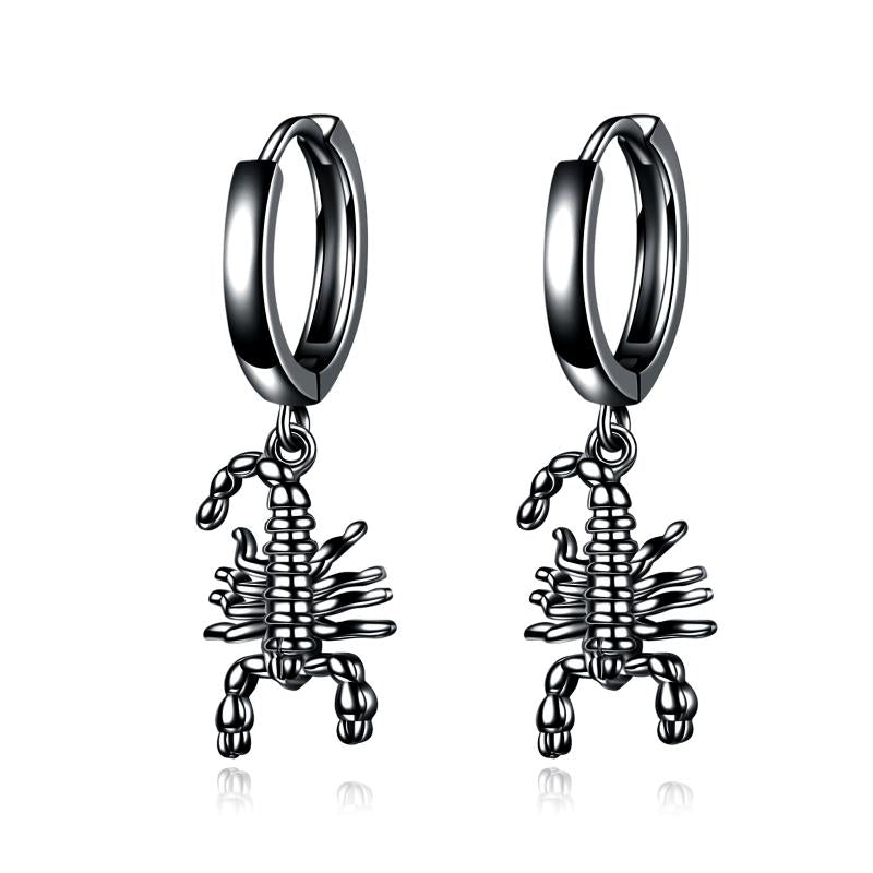 Sterling Silver Scorpion Hanging Clip On Hoop Earrings