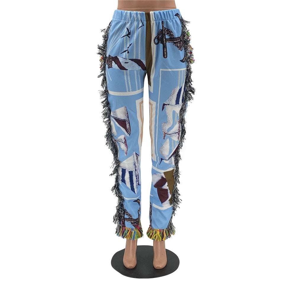 EtherealBe tassel patchwork striped pants - Boho Wide-Leg