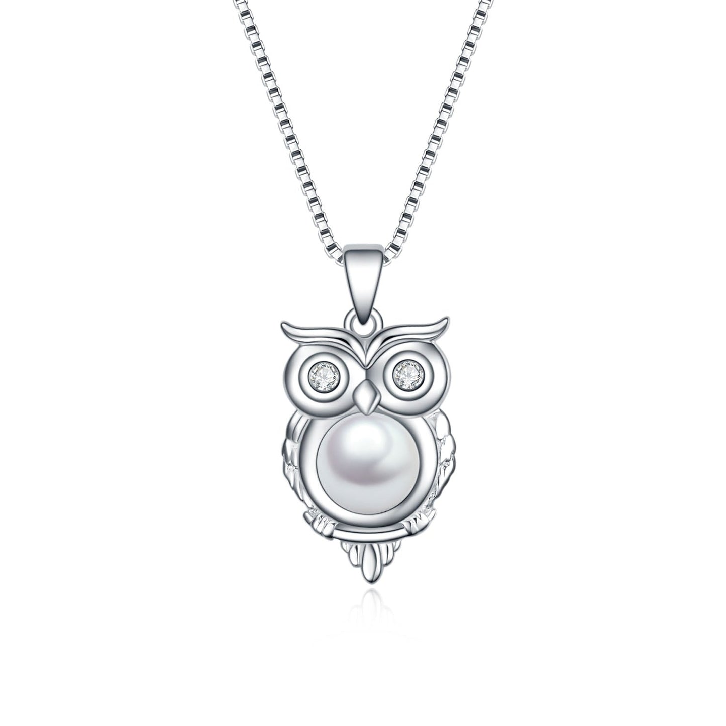 Sterling Silver Owl on The Branch Pendant Elegant Pearl Wisdom Necklace