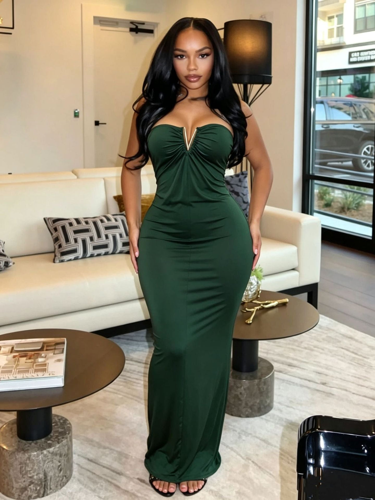Strapless V-clasp Embellished Dress