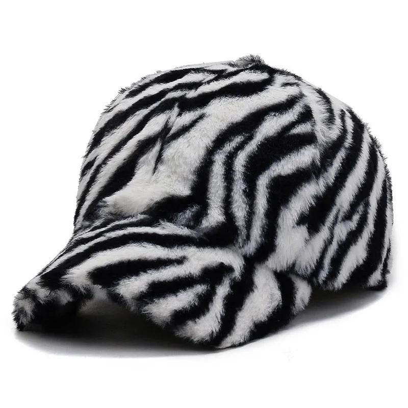 Leopard Print Fleece Baseball Cap - Winter Style
