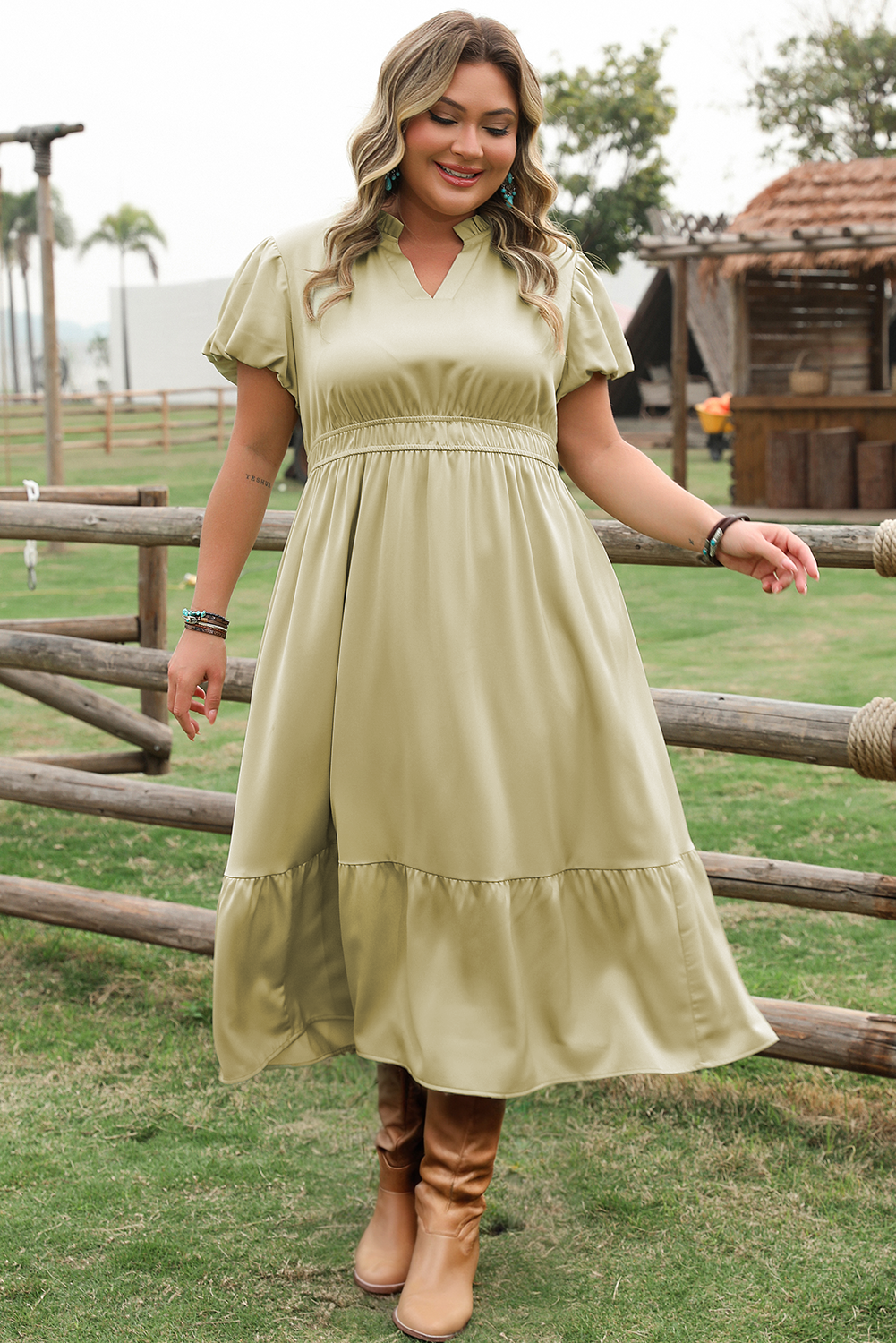 Leia Plus Size Notched V Neck Maxi Dress