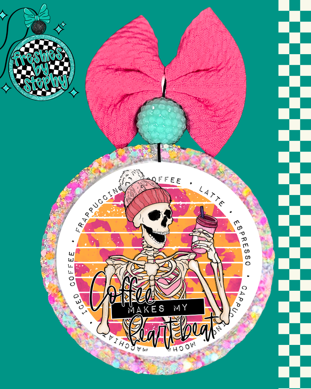 Coffee Makes My Heart Beat Freshie – Funny Skeleton Coffee Car Air Freshener