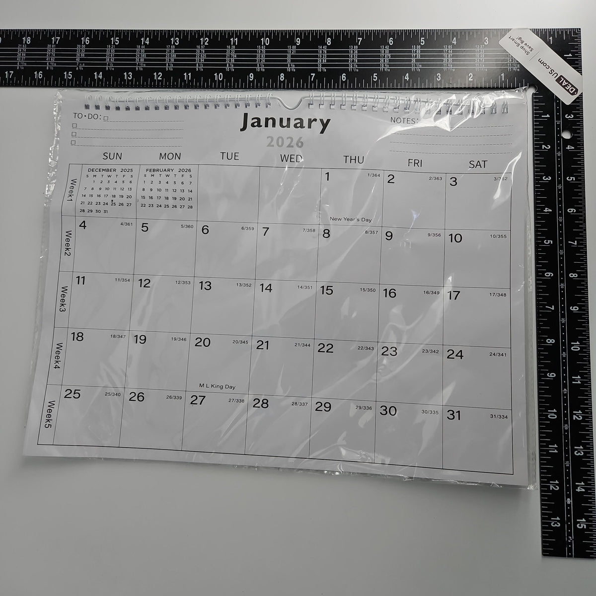 2026 Spiral-Bound Wall Calendar with To-Do and Notes Pages