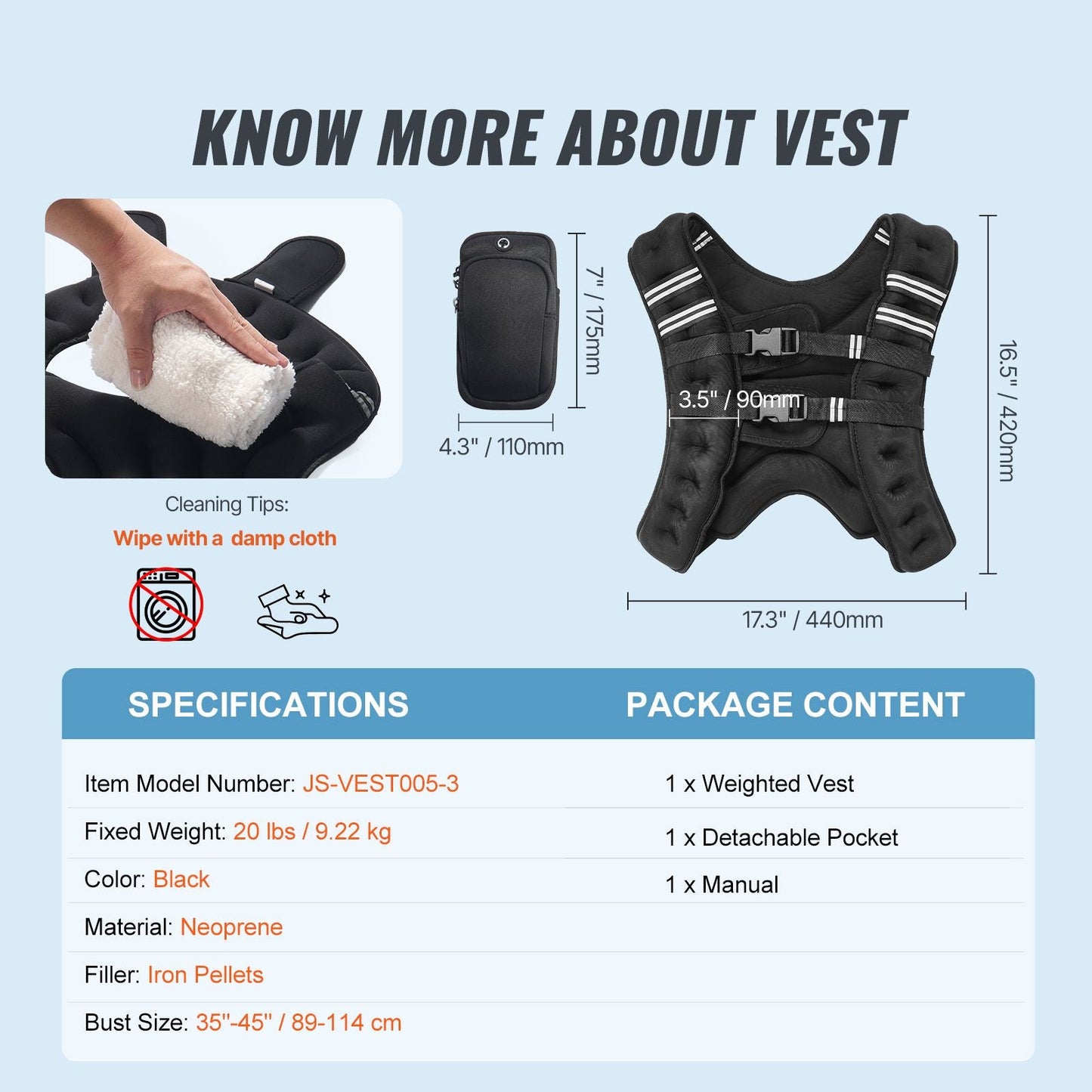 Weighted Vest, 20 lbs Weight Vest with Reflective Stripe, Adjustable Buckle Body Weight Vest for Men Women, Workout Equipment for Strength Training, Running, Jogging, Fitness, and Weight Loss