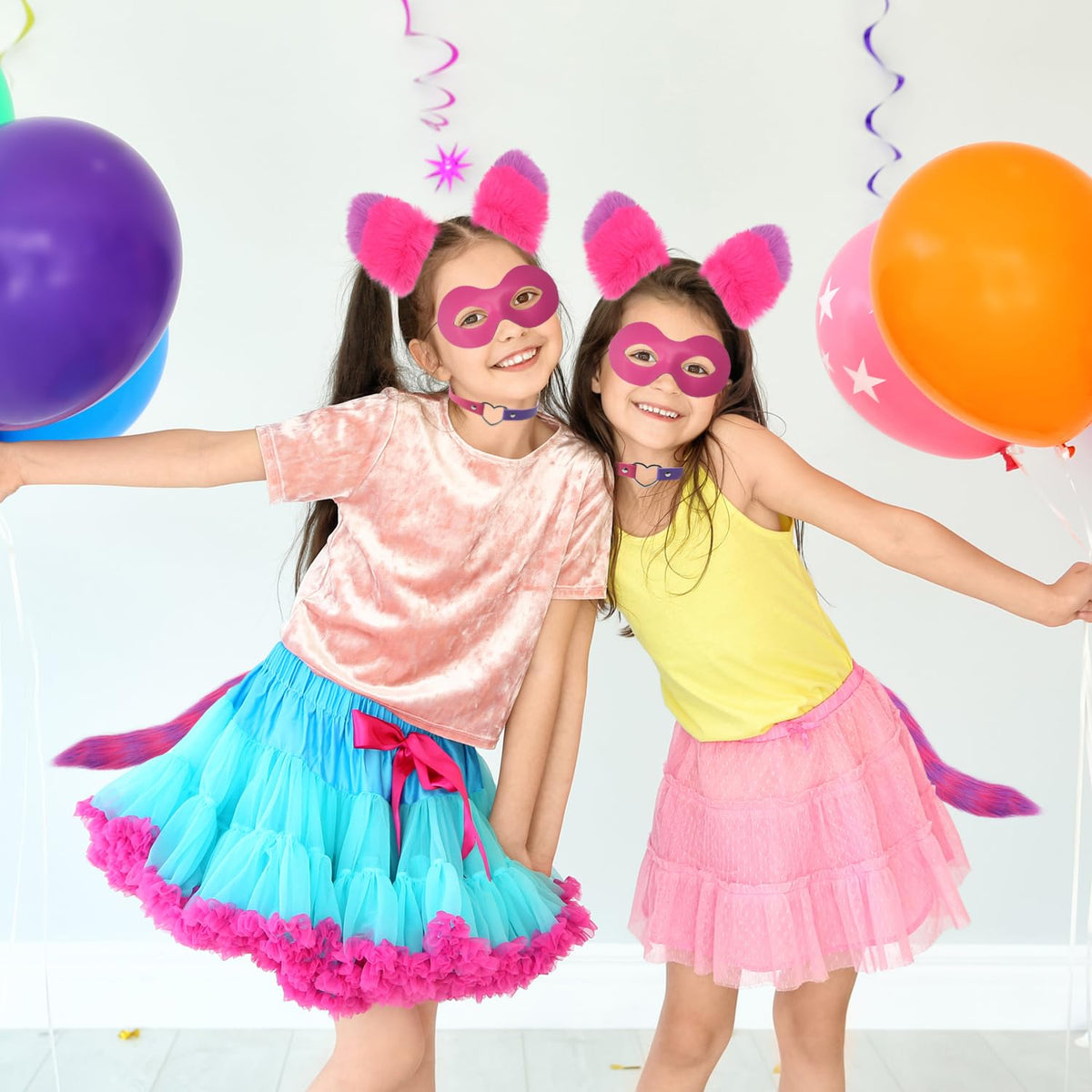 HODRME One Size 4-Piece Pink/Purple Cat Ears, Tail, Mask & Collar