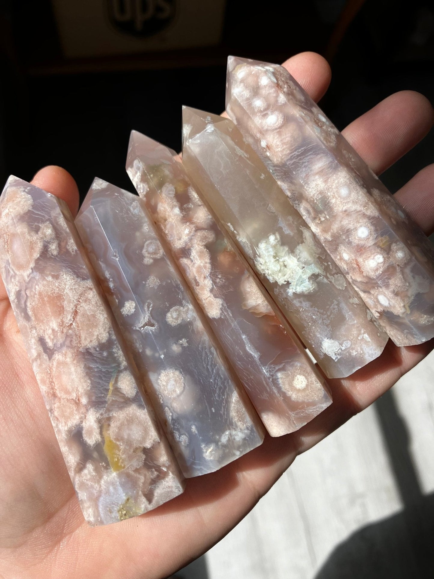 Flower Agate Point – Sakura Agate, 3.5” Polished Tower
