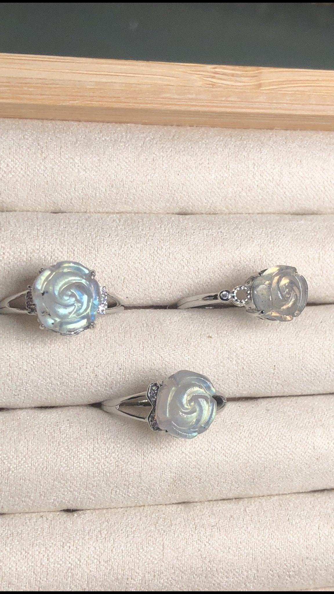 Labradorite Rose Ring – Stainless Steel, Adjustable, Floral Design
